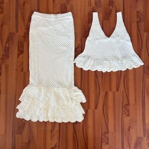 (NWT) Fashion Nova Mallory Crochet Midi Skirt Set - White